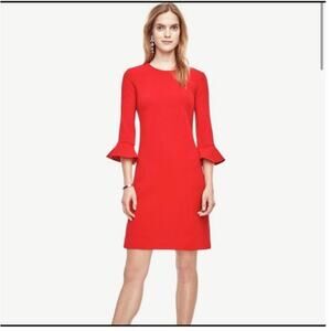 ANN TAYLOR Red Bell Sleeve Sheath Dress Size 10 (‎ G-153)